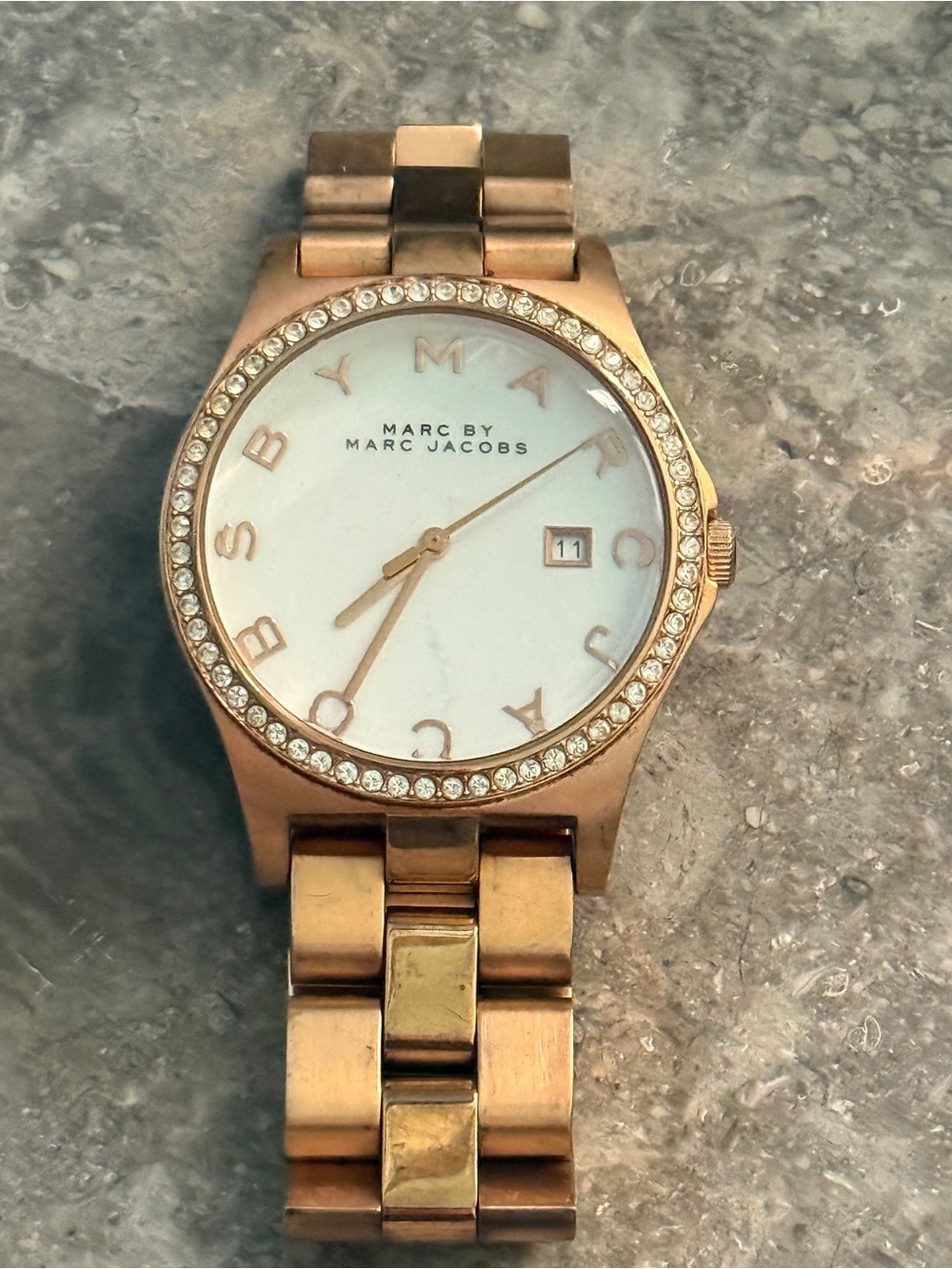 Marc by Marc Jacobs Rose Gold Tone Crystal Bezel Watch